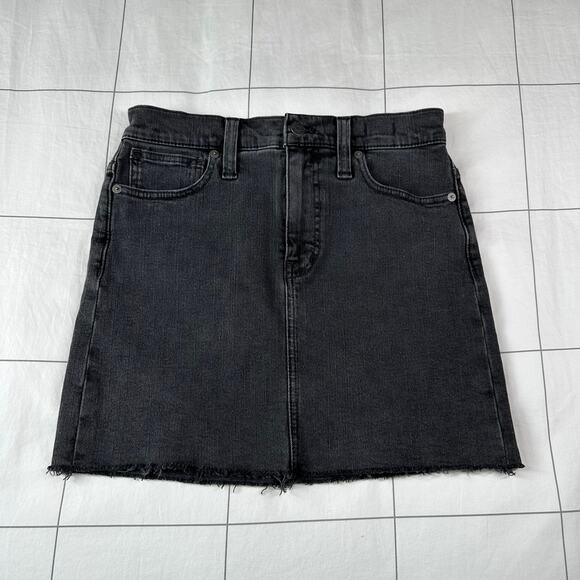 Madewell Skirt Womens 25 Washed Black Stretch Denim Mini Raw Hem Casual - Picture 1 of 8